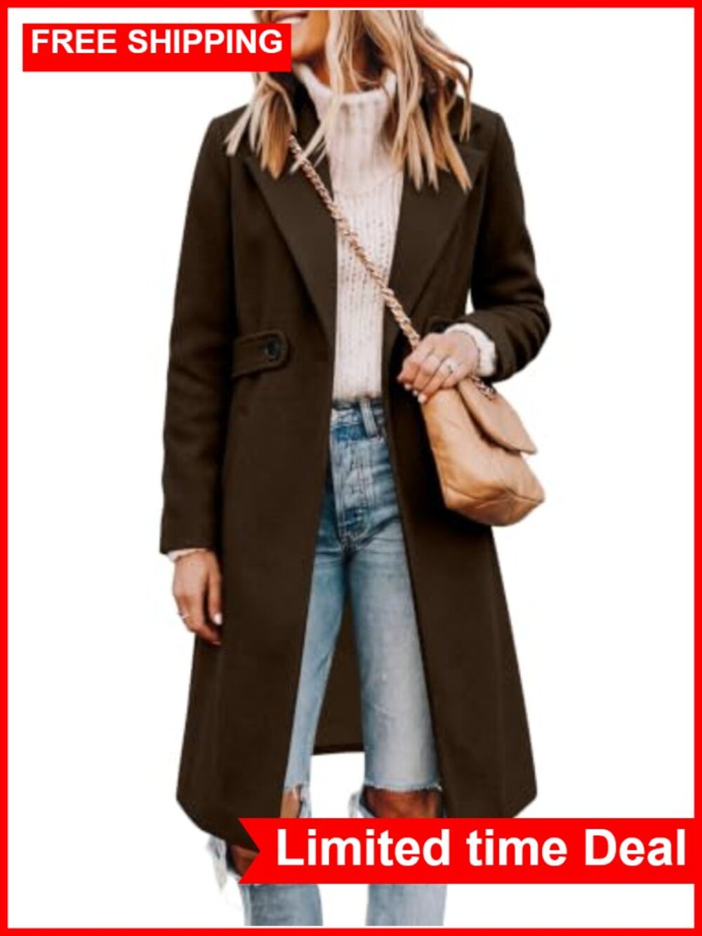 Women's Double Breasted Belted Trench Coat Notched Lapel